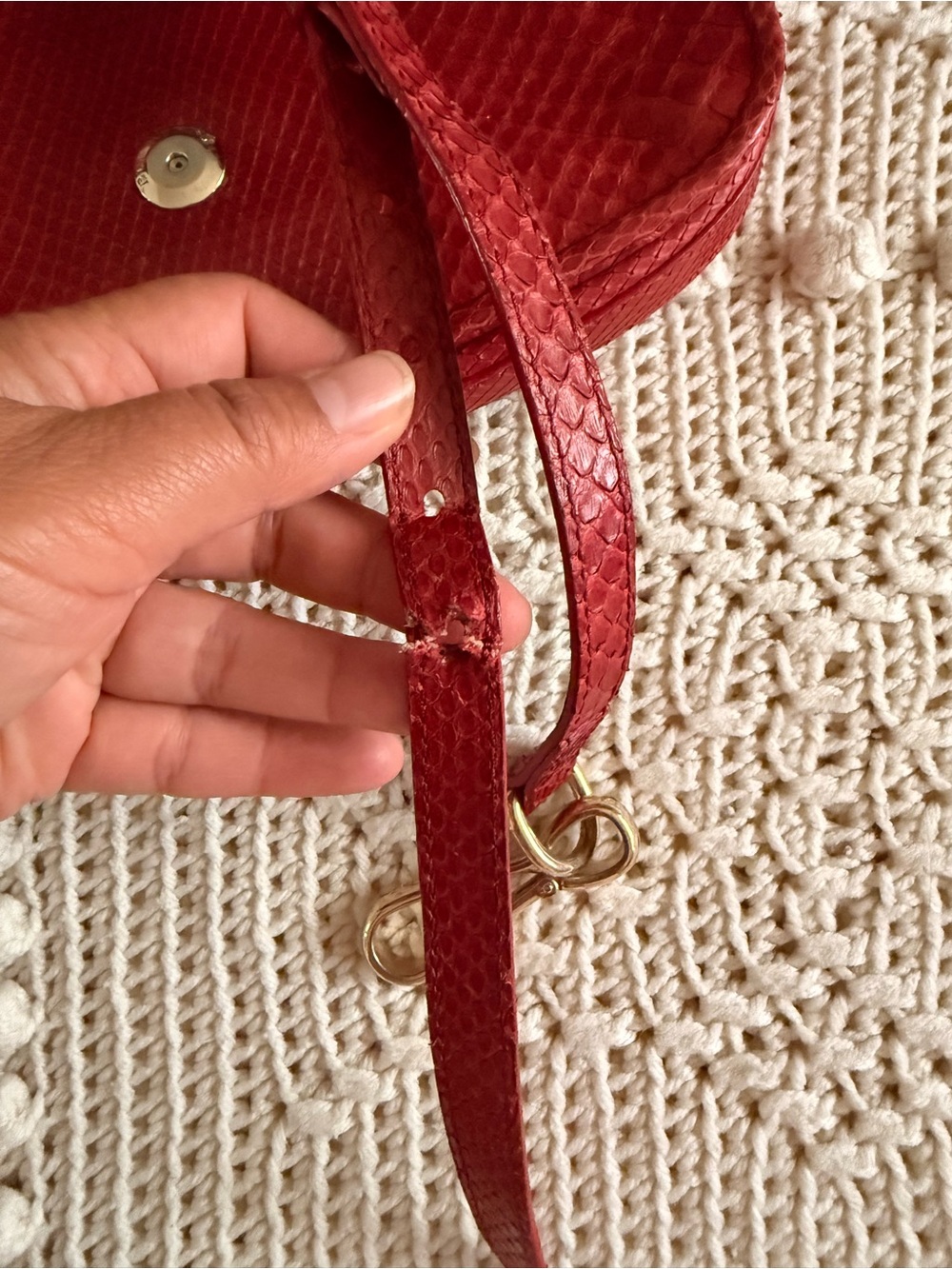 Burberry Red Textured Python-Style Leather Crossbody with Gold Buckle - Picture 6 of 10